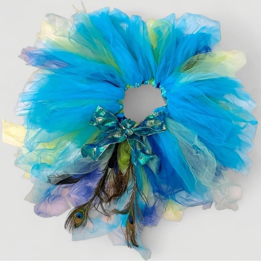 Handmade Peacock Costume Tulle Tutu Skirt and Fascinator – Girls Size 7 Dress-Up